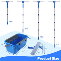 Kit de nettoyage de vitres HYRA avec seau, raclette à long manche et brosse microfibre, outil de nettoyage de vitres, 4 perches