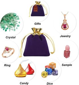 Gói nhỏ nhung đồ trang sức túi màu tím vàng vải Quà Tặng túi với drawstrings - Product Image 6