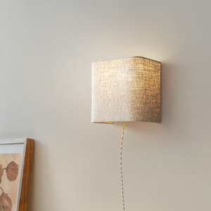 Wall <b>Lamp</b> Fabric Shade Led Light E27 Bulb Base <b>Switch</b> Control Bedroom Hallway Nordic Style - Product Image 1