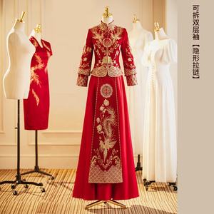 Vestido de Novia <span class=keywords><strong>Tradicional</strong></span> Chino, Cheongsam Bordado con Diseño de Fénix, Ropa Bordada <span class=keywords><strong>Qipao</strong></span> para <span class=keywords><strong>Mujer</strong></span> y Hombre, Vestido Dorado - Product Image 3