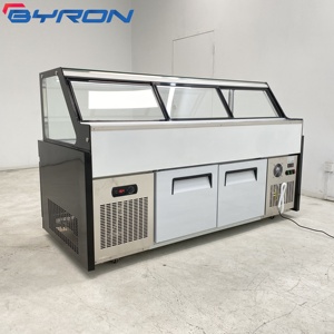 Vitrina Refrigerada Comercial Blanca Curva de Vidrio para Delicatessen, Mostrador Refrigerado con Estantes de Vidrio para Carnicería - Product Image 4