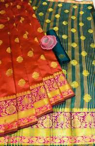 Nouveau Look riche tenue de soirée saree en soie de coton avec chemisier pièce femmes indiennes portent sari pas cher bas prix en gros surat vêtement - Product Image 6