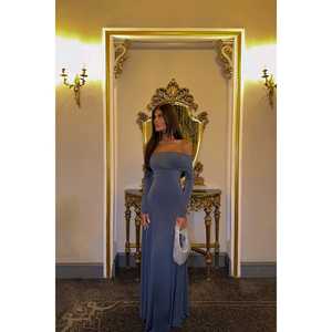 Indigo Elegent Long Sleeve Floral <b>Dress</b> Custom Design Translucent Feature XS Size for Day <b>Club</b> Party Formal Occasions Custom - Product Image 4