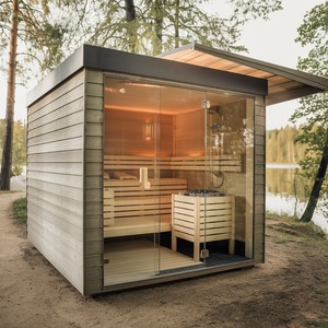 Sauna extérieur carré <span class=keywords><strong>en</strong></span> <span class=keywords><strong>bois</strong></span> massif pour 4 personnes avec fenêtre panoramique, <span class=keywords><strong>douche</strong></span>, <span class=keywords><strong>cabine</strong></span> <span class=keywords><strong>de</strong></span> vapeur <span class=keywords><strong>de</strong></span> luxe <span class=keywords><strong>en</strong></span> épicéa, alimentation électrique - Product Image 3