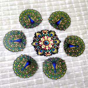 Ensemble de décoration festive Diwali fait main en MDF, motif lotus 3D dégradé, découpe mandala Rangoli, tapis de sol pour Mandir et salle de Pooja - Product Image 1