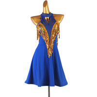 Robe de danse latine pour femmes en soie/coton à paillettes avec un beau design au dos pour la danse à trois pas pour adultes