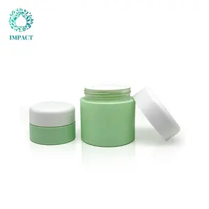 OEM зеленый стеклянный набор контейнеров для ухода за кожей Косметическая банка для крема и бутылочка для лосьона Роскошная косметическая упаковка