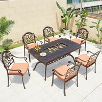 ensemble de salle à manger, meubles de terrasse extérieure, table de barbecue en fonte d'aluminium, 6 chaises pour restaurant
