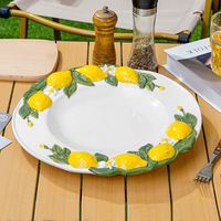 Assiette à citron en céramique haut de gamme de style européen, personnalisée, écologique, avec décoration sous-glaçure en relief, idéale pour la vaisselle domestique
