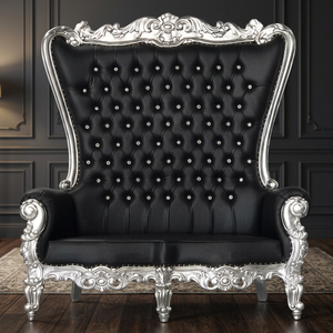 Hand Carved Midcentury Tufted Solid Wood Chair <b>Frame</b> with Fabric Cover for Living Room and Bedroom Furniture - Product Image 1