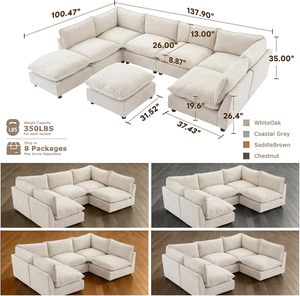 Modular Sectional Set Oversized Wood Frame Deep Comfy Seat 8-Seater Cloud for Living Room Villa - Product Image 2