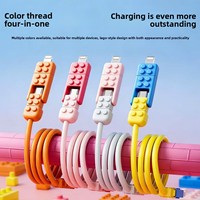 Cable de Datos para Teléfono Móvil 4 en 1 con Diseño Lego para Conectores Tipo C, Línea de Carga Súper Rápida para Teléfonos Android