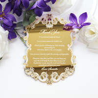 Menú de Boda Personalizado en Acrílico Espejo Dorado con Estampado Blanco, Invitación de Boda para Fiesta de Cumpleaños, Tarjeta de Agradecimiento Dorada