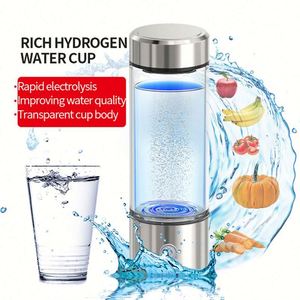 Bouteille d'eau intelligente portable rechargeable en acier inoxydable hydrogéné et verre avec logo personnalisé, générateur de filtre d'eau riche en H2 - Product Image 1