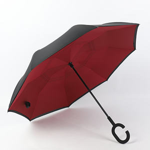Venta caliente Nuevos productos Stock personalizado de doble capa de dentro hacia fuera, Mango en forma de C invertido paraguas al aire libre con logotipo/ - Product Image 2