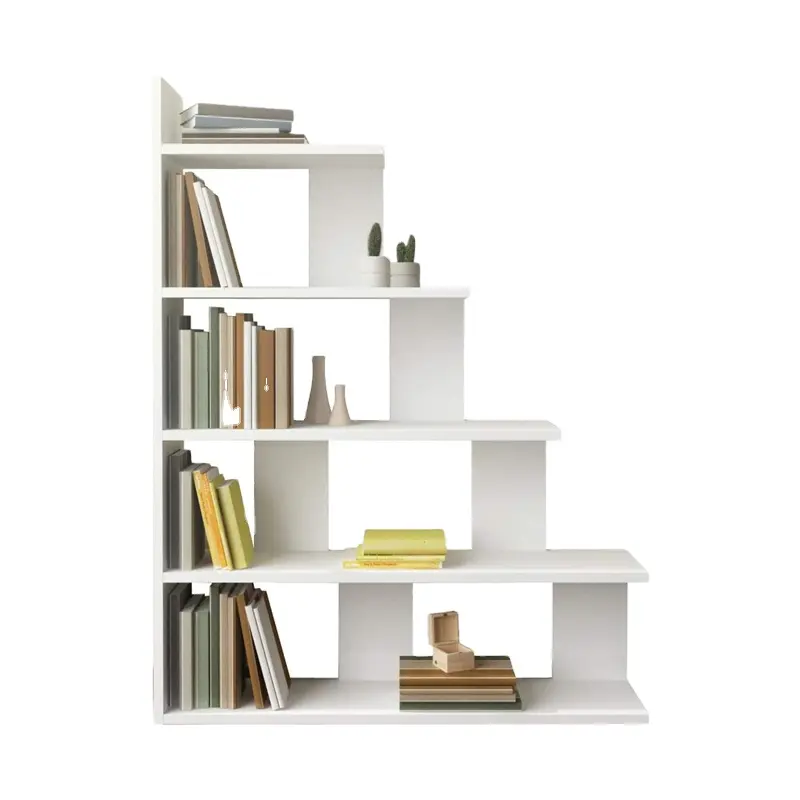 Modern style 120 cm tall stair 5 wooden white receive bookcase.