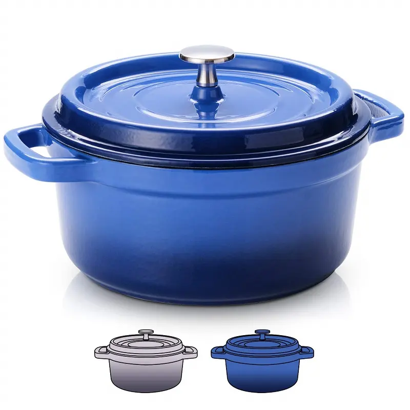 Ensemble de pots en fonte émaillé bleu, Casseroles, fourchettes pour four néerlandais avec bouton SS, offre spéciale