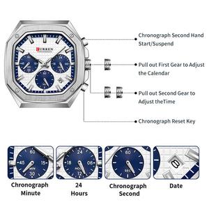 CURREN orologi da polso da uomo di moda 8459 in acciaio inossidabile <span class=keywords><strong>bianco</strong></span> cronografo <span class=keywords><strong>quadrante</strong></span> classico Sport stile luminoso mani orologi al quarzo - Product Image 5