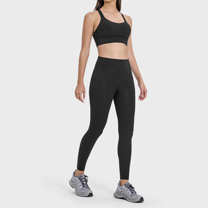 Tuta Fitness Yoga da donna <span class=keywords><strong>Set</strong></span> in due pezzi di pantaloni Top non T-Line a tinta unita abbigliamento sportivo estivo antiurto - Product Image 6