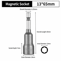 SANERPRO Embout de tournevis à douille hexagonale magnétique en acier allié S2 de 13 mm, 65 mm, tige hexagonale de 1/4 pouce, compatible avec les tournevis pneumatiques