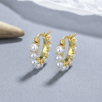 Boucles d'oreilles manchette en argent sterling 925, perle française, style vintage chic et élégant, sans perçage