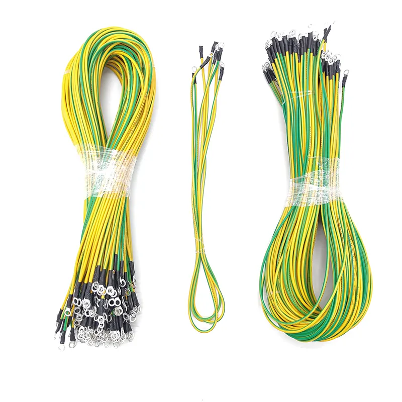カスタム接地ケーブル黄色と緑のワイヤー (リング端子付き) 0.75Mm21Mm2アースケーブル (圧着リング付き)