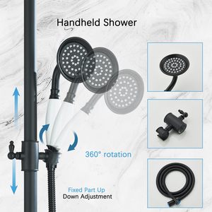 Matte Black Outdoor Brass Faucet 8 Inch Rain Jet <strong>Shower</strong> <strong>Head</strong> Handheld <strong>Sprayer</strong> Single Handle Tub <strong>Spout</strong> Wall Mount 2 Cross Handles - Product Image 3