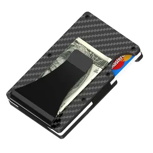 Portefeuille intelligent minimaliste en fibre de carbone porte-carte de crédit RFID bloquant le portefeuille en aluminium en bois pour hommes pince à billets en métal ultra mince