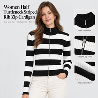 Vente en gros OEM ODM – Nouvelle collection automne-hiver : Cardigan en maille côtelée pour femme, col semi-montant, manches longues, fermeture éclair, à rayures contrastées, style jeune et tendance