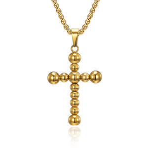 Collar de cruz con cuentas de acero titanio, muy vendido en Europa y América, diseño exclusivo, estilo minimalista, joyería de color inalterable. - Product Image 1