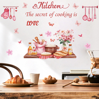 Autocollants muraux décoratifs roses à motifs floraux pour ustensiles de cuisine, vaisselle, restaurants et cafés, autocollants muraux auto-adhésifs