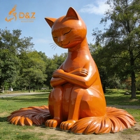 Sculpture de chat orange en acier inoxydable D&Z Art Group, décoration de jardin extérieur, grande œuvre d'art abstraite moderne d'animal