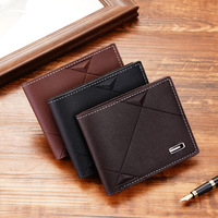 Dompet pendek kulit PU pria, kpurse koin Multi kartu, kasual tipis tiga lipat Horizontal untuk lelaki muda