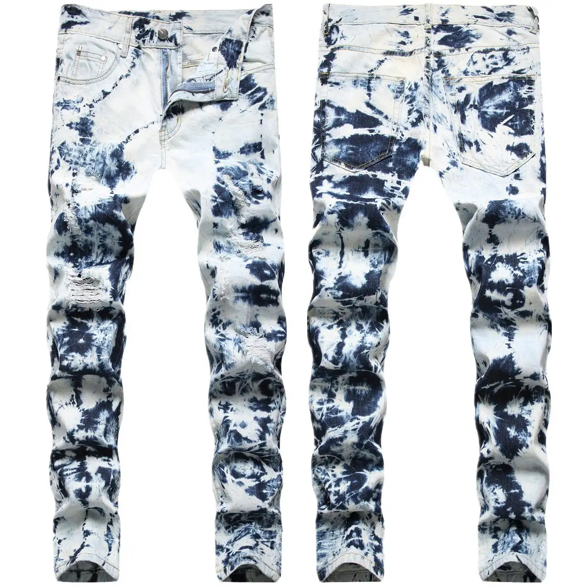 Benutzer definierte Schneeflocke Jeans Streetwear Skinny Blue White Herren Jeans In Bulk Size 32 36 38 Rock Revival Jeans Herren
