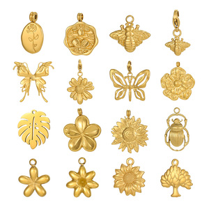 โกลเด้น เนเชอรัล มิวส์ |   จี้เด็กเคลือบทอง 18K PVD บนสแตนเลสสตีล ลายผีเสื้อ ดอกไม้ ใบไม้ ผึ้ง สำหรับทำเครื่องประดับ DIY - Product Image 4