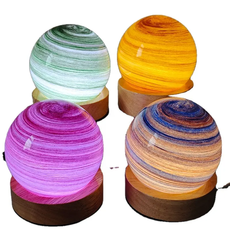 Creative starry sky sunset atmosphere night light with wooden base led colorful remote control morning glow 3D planet light