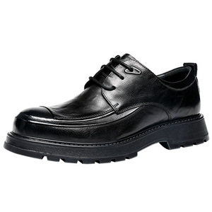 Chaussures Derby pour hommes en cuir véritable, semelle épaisse, pour affaires, bureau, toutes saisons, noires, à lacets, chaussures habillées - Product Image 5