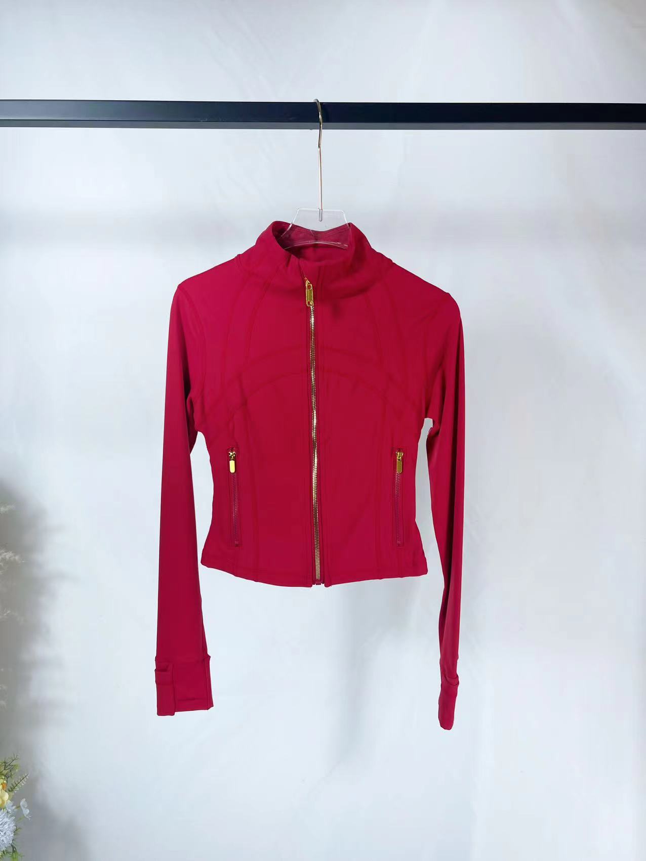 Chinese red gold-zipper short jacket