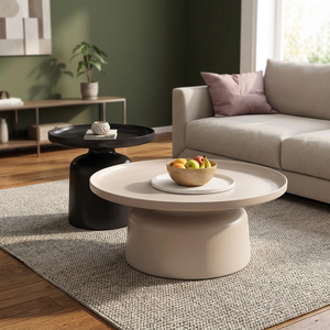 Modern Round Resin Coffee <b>Table</b> Set Minimalist Design Nesting Living Room Furniture White and Black Color Options - Product Image 2