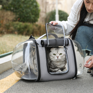 Transparent Semi-Circle Soft-Sided Pet <b>Backpack</b> Carrier with Zipper Closure Breathable Mesh Solid Pattern for <b>Cats</b> Gray - Product Image 3