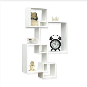 Étagère Murale Flottante Style Ferme Moderne, 4 <span class=keywords><strong>Cubes</strong></span>, Modules Ajustables et Entrecroisés, en <span class=keywords><strong>Bois</strong></span>, <span class=keywords><strong>Rangement</strong></span> Décoratif pour la Maison - Product Image 5