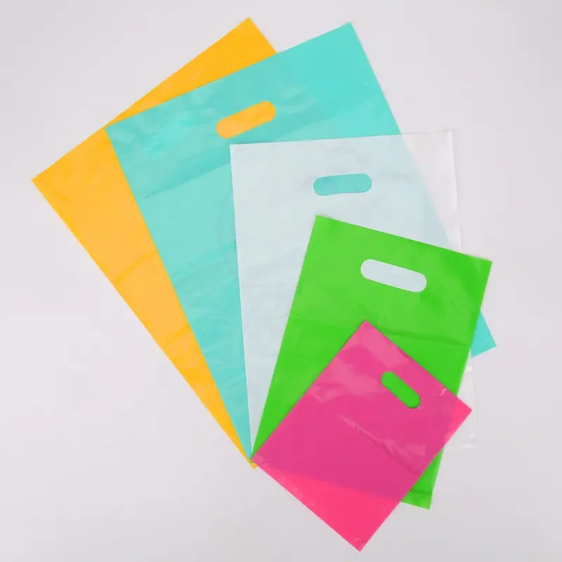 Custom Printed Logo Colorful Handle Plastic Die Cut Bag For Clothes