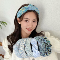 Blue Ocean Series Noeud de laine Accessoires de cheveux classiques Mode Rétro Bandeau coréen Fille Accessoires de cheveux