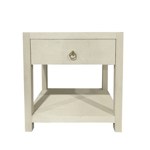โต๊ะข้างเตียงตกแต่งสไตล์มินิมอล โครงไม้หุ้มผ้าหญ้าสีขาวอินโนวา - Product Image 1