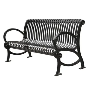 outdoor metal slats public park bench seating outside street bench chair out door garden patio slatted steel iron seat bench