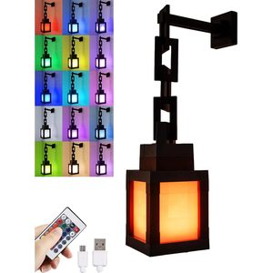 Custom Logo Pixelated Lantern Night Light 16-Color LED Remote <b>Control</b> Rechargeable Wall Table Lamp For <b>Gaming</b> Rooms - Product Image 1