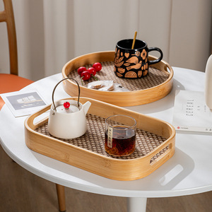 ถาดเสิร์ฟไม้ไผ่สีพื้นสไตล์มินิมอลสำหรับร้านน้ำชา บ้าน ร้านอาหาร - Product Image 1