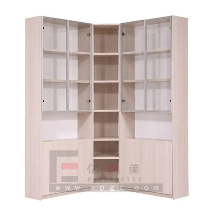 Armário de madeira com porta de vidro, prateleira para armazenamento de móveis