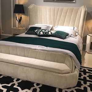 เตียงแต่งงานหรูหรา1.8/หัวเตียงทำจากผ้าสักหลาดด้านหลังสูง2เมตรหุ้มด้วยไฟเก้าอี้สตูลขนาดควีนไซส์เตียงไม้เนื้อแข็ง - Product Image 5
