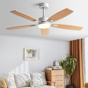 Nordic Style <b>Ceiling</b> <b>Fan</b> Light With Wooden Blades 52 Inch LED Light For Living Room And Study Flush Mount Modern Design - Product Image 1